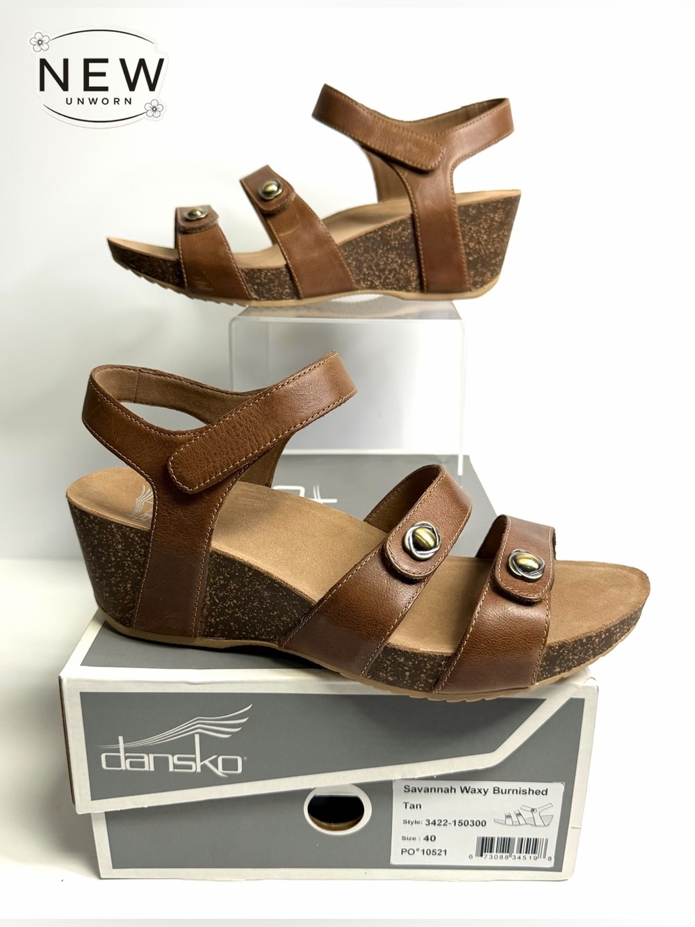 NEW Dansko Savannah Waxy Burnished Tan Wedge Sandal Size EU 40 in Original Box